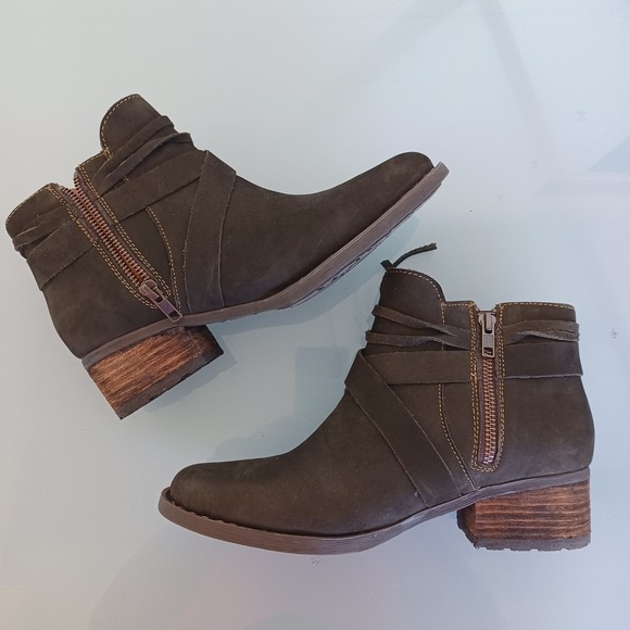 Born Olive Suede Wrap Tie Ankle Boots - Picture 9 of 11